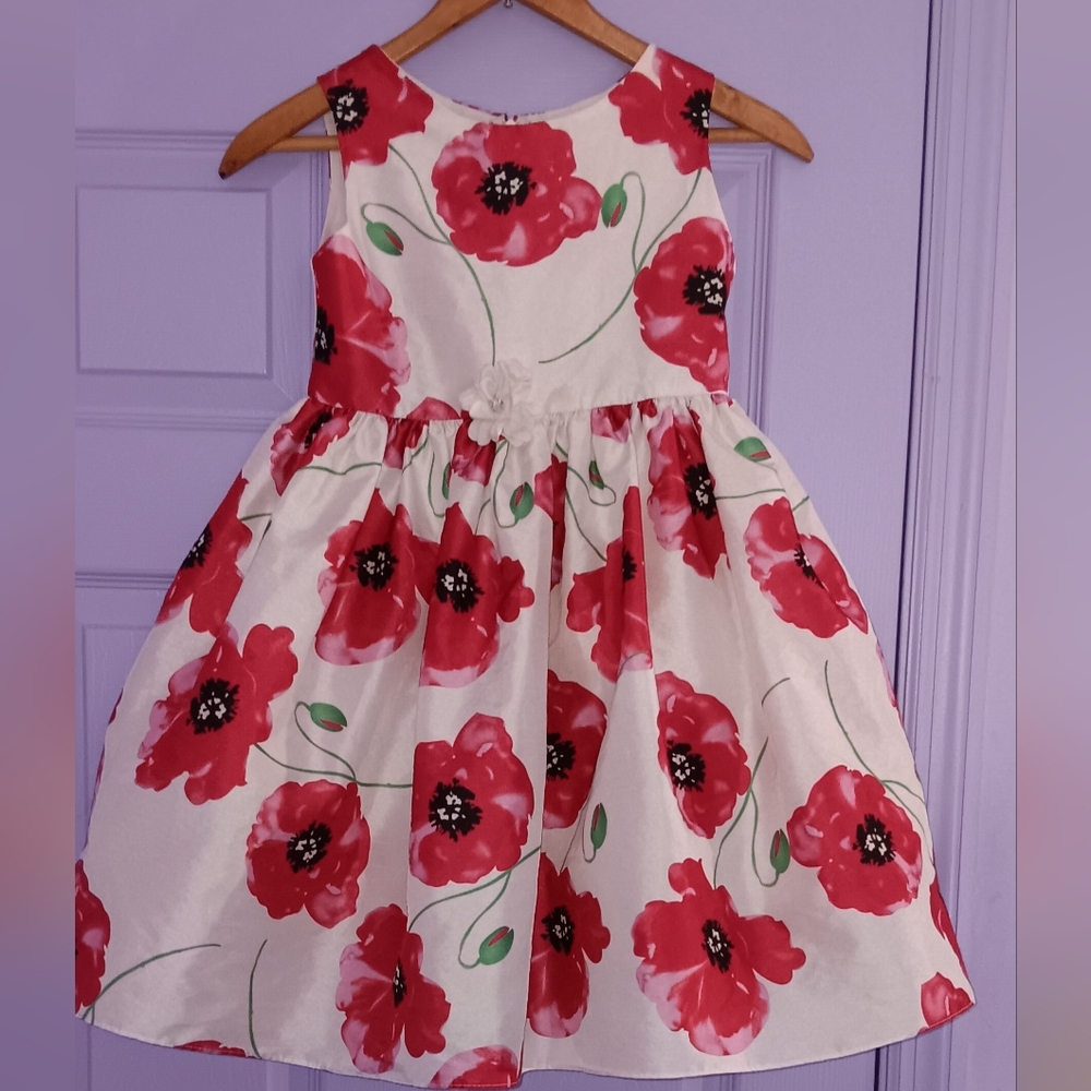 Source Unknown White Dress with Red Floral Print for Girls